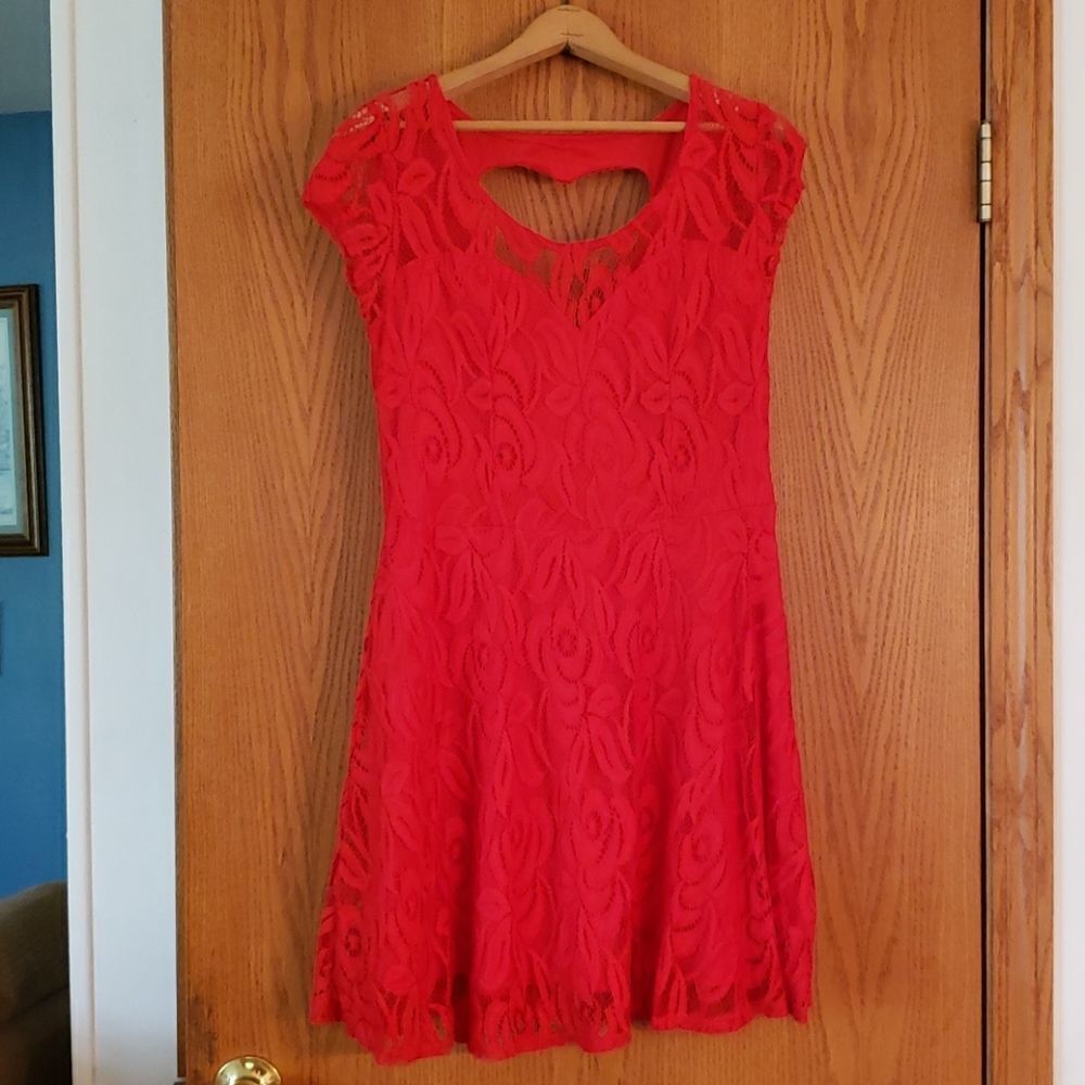 Beautiful Lacy Red Dress with Heart Cutout on Back - Jr Sz L (11-13)